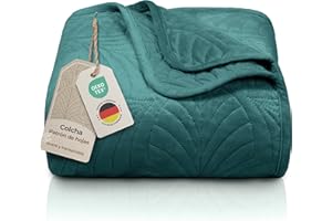 Gräfenstayn Colcha bouti 240x260 cm – cubrecama Acolchado sin Costuras con diseño de Hojas – Manta Decorativa Moderna para Cama o sofá – antirrugas y fácil de cuidar (Verde Oscuro)