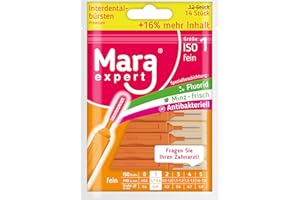 MARA EXPERT Cepillos interdentales, 0,45 mm, ISO 1 fino, 12 + 2 cepillos para espacios interdentales, con sabor a menta