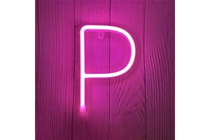 DWOOKE LED Letter Lights Pink Neon Letters,Light up Letters Neon Signs Battery or USB Operated Lighted Letters Neon Wall Lights Alphabet Decor for Birthday Party Wedding Christmas (Pink P)