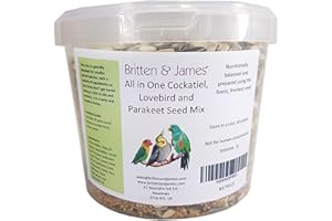 Britten & James Best All in One Seed Mix for Cockatiels Lovebirds & Parakeets 2L Tub (1.6kg). The best all in one mix. Nutritionally balanced. Prepared using the finest seed