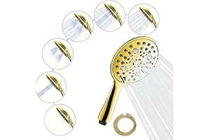 SparkPod High Pressure 6-Function Shower Head - Gold Shower Experience - 6" Wide Angle Handheld Set - 70 Inch Long Hose - Luxury Design - Power Massage Mode - Ergonomic Grip with Ultimate Mobility