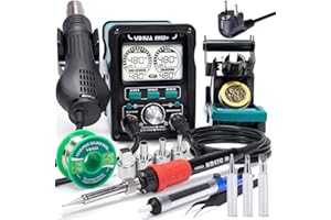 YIHUA 995D+ EVO Stacja lutownicza na gorące powietrze 2 w 1 z dynamicznym wyświetlaczem LCD z 5 końcówkami lutowniczymi, 4 dyszami gorącego powietrza, bezołowiowym drutem lutowniczym, pęsetą, pompą