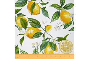 Erosebridal 3D Lemon Fabric by The Yard, Summer Tropical Fruit Upholstery Fabric,Botanical Green Leaves Decorative Fabric, Farmhouse Lemons Floral Indoor Outdoor Fabric,Yellow Green White, 1 Yard