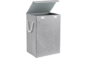 HPVERDALIVING 72L Foldable Laundry Basket with Lid – Large Capacity Washing Hamper with Handles Space-Saving Collapsible Dirty Clothes Storage Bin for Bedroom Bathroom Laundry Room (Grey)
