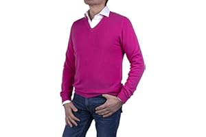 Marenza Scollo V Uomo Manica Lunga Misto Cashmere Seta Made in Italy