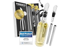 VINENCO Wine Cooler Stick Set, 3-in-1 Kit: Stainless Steel Bottle Chiller Rod + Decanting Aerator + Drip-Free Pourer | Pro Bartender Making Drinks, Decanter Bar Tasting Equipment, Birthday Gift Box Women Men