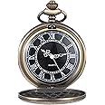 Quartz Pocket Watch for Men with Black Dial and Chain