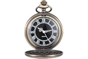 HICARER Orologio da Taschino al Quarzo per Uomo con Quadrante Nero e Catena