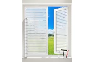 ‎ABOVEBED aboveBED Fensterfolie Blickdicht,Sichtschutzfolie Fenster Milchglasfolie mit Streifen,Selbstklebende statische Folie für Fenster im Bad,Büro & Wohnzimmer,44,5x200 cm