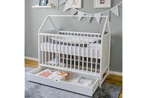 Kids Collective Lit d'appoint pour bébé - 120 x 60 cm - Blanc - avec tiroir - Réglable en Hauteur et Transformable