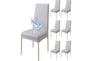 Poligino Housse de Chaise 6 pièces Imperméables, Housse de Chaise Salle à Manger, Housse Chaise Extensible, Universel, Facile à Installer, Facile à Nettoyer (Gris Clair,6 pièces)