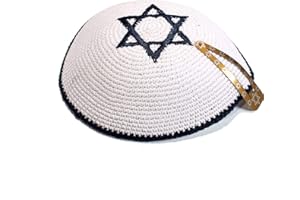 JL Kippha's Blanc et bleu foncé Étoile de David Coton Kippa Kippa juive Yamaka Kippa Israël Cap Judaica