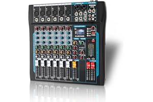 SIKUING Mixer audio, console di miscelazione a 6 canali, mixer professionale DJ con effetto 16 DSP, interfaccia audio USB e BT e 48 V Phantom Power, stereo per PC, registrazione, palcoscenico, karaoke