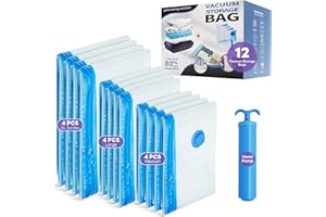 YAWAHOME Space Saver Vacuum Storage Bags With Hand Pump - 12Pack 4 XLJumbo 4 Large 4 Medium, Travel Large Vacuum Bags Suction Bags For Storage Clothes, Duvet, Bedding, Comforter, Travel Bedroom Storage