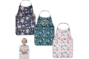 CAFFNEY 3 Pack Adult Bibs,Waterproof and Reusable Bibs with Crumb Catcher Adjustable Buttons,Flower Pattern,Machine Washable,Clothing Protectors,Adult Bib for Different Body Types Women Men,Good Gifts