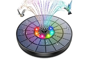 AMZtime Led Solar Water Fountain, 5.5W LED Circle Floating Solar Powered Pump with 7 Nozzles for Water Feature, LED Solar Water Pump for Bird Bath, Garden, Fish Tank, Patio, Pond