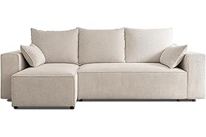 4ALL HOME Ecksofa mit Schlaffunktion Tobi 246x145 cm - Couch - Sofa mit Bettkasten - Eckcouch - L-Form - Schlaffsofa - Schlafsofa mit Bettkasten - Universal (Centaur 01 Beige)