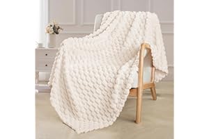Exclusivo Mezcla Extra Large Soft Fleece Throw Blanket, 127x178 CM Stylish Jacquard Throw Blanket for Couch, Fuzzy Cozy Lightweight for All Season, Ivory