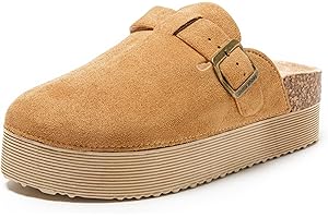 JOMIX Zoccoli Donna con Zeppa Ciabatte Invernali Comodi Pelle Scamosciata Pantofole da Inverno con Suola in Sughero