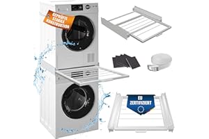 MEISTERWERK - Zwischenbaurahmen mit ausziehbarem Handtuchhalter - (EU ZERTIFIZIERT) Verbindungsrahmen für Waschmaschine & Trockner - Zwischenbausatz mit Handtuchhalter