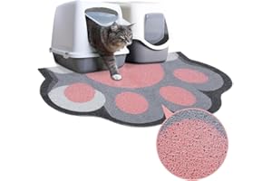 KOOLYOUTH Katzentoilette Matte, 90 x 60 cm Katzenklo Matte Groß für Katzenklo, rutschfest und wasserdicht Katzenstreu Matte, leicht zu reinigen, niedliche weiche PVC Katzenklo Unterlage, Grau + Rosa