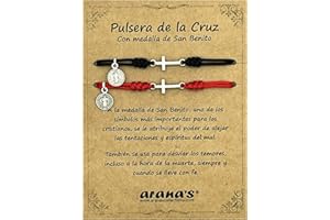 arana's - Pulsera cruz hombre mujer - Medalla San Benito - Buena suerte proteccion - Pack 2 pulseras religiosas hilo rojo negro unisex - Contra el mal de ojo - Regalos originales
