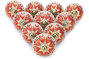 FURNISHFUL FINESSE Assortiment Rouge Boutons de Porte D'armoire Boutons de Tiroir en Céramique Commode Pour Tiroir Cuisine et Meubles Placard et Poignées en - Lot de 6