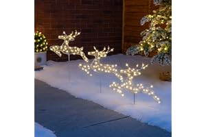 Christow Reindeer Christmas Lights, Flashing Micro LED Pathway Stake Decorations, Battery Powered with Timer, Indoor Outdoor, Set of 3 x 52cm (including ground stakes)