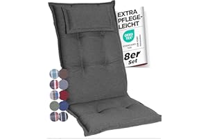 gardisun Gartenstuhlauflagen Hochlehner mit Kopfteil I Extra Dicke Sitzauflagen I Made in Europe I Polsterauflagen für Hochlehner I Auflagen mit extra hohem Komfort I 8er Set I Anthrazit