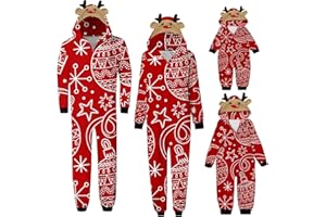 MEILYVIBA Weihnachten Pyjama Familien Damen Herren Kinder Jumpsuit Kuschelig Hoodie mit Reißverschluss Kapuze Rentier Weihnachts Schlafanzug Set Einteiler Nachtwäsche Overall Hausanzug für die ganze Familie