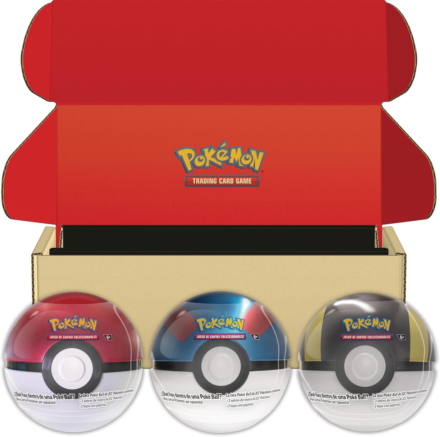 Pokémon: Lote de latas Poké Ball de JCC Pokémon: Poké, Super y Ultra (9 Sobres de Mejora de JCC Pokémon y 6 Hojas con Pegatinas)