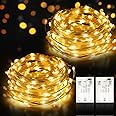 Suright Fairy Lights, 2 Pack 12M String Lights Battery Operated, 120LEDs Waterproof Outdoor Indoor Copper Wire Firefly Light for Bedroom, Wall, Wedding, Birthday, Party, Christmas - Warm White