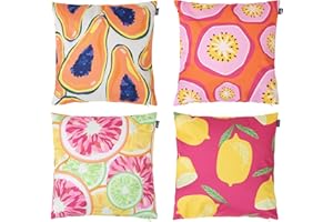 Bean Bag Bazaar Outdoor Cushions Filled, Fruity Collection, Fruit Salad Multi Print, Set of 4, 43cm x 43cm, Water Resistant, Outdoor Cushions for Garden Furniture. Garden, Patio