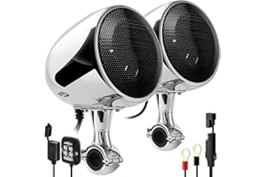 Aileap SPK350X 4” Full Range Wodoszczelny motocyklowy głośnik stereo z Bluetooth, z wzmacniaczem i systemem radiowym, do pojazdu typu ATV, RZR, UTV, quada, 4-kołowca (chromowany, kratka)