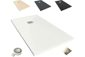 NEBADOON | Plato de Ducha de Modelo Roma II – Plato Ducha Resina con Textura Pizarra - Disponible en Varios Colores y Medidas – Blanco (RAL 9003) 70x120 cm – Incluye Válvula Desagüe y Rejilla