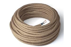 Amarcords - Câble électrique textile couleur jute, rond, jute, 5 mètres, à 2 brins 2x0,75 - Fil vintage en tissu coloré, pour lampes, lustres, appliques et abat-jours.