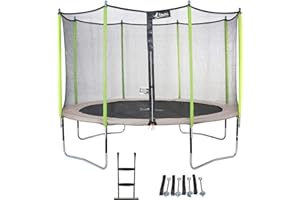 Kangui - Trampoline de Jardin JUMPI Taupe/Vert - Ø 250-305 - 360-430 cm + Filet + Échelle + Kit d'ancrage