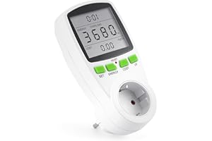 Arendo - Instrumento de medida de gastos energéticos - Contador de electricidad - Indicador de tiempo energía costes - Elementos de mando - 3680 W - Protección para niños - Color blanco