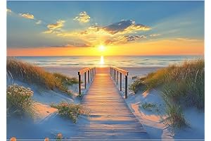 NEWENMO DIY Atardecer en el Mar Diamond Painting Adulto,5D Pasarela de Madera Pintura de Diamante,Bricolaje Flores Diamond Art Kits,Dibujo de Diamantes Kits,para Decoración de Hogar Oficinas,30x40cm