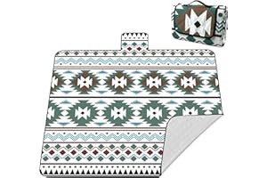 laimaimi Picknickdecke XXL 200x200 cm – extra groß, wasserdicht & waschbar, geometrisches Design in Beige, Grün & Blau, dick gepolstert mit Alubeschichtung, faltbar & tragbar – für Outdoor & Garten