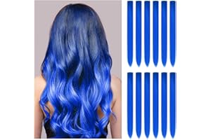 LIPENS 12 PCS Blue Hair Extensions Clip In for Kids Girls Women, 22" Blue Hair Extensions Highlights Hair Extensions, Synthetic Straight Hair Piece DIY Girls Hair Accessories on Daily Party (12 PCS Blue)
