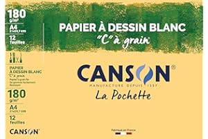 CANSON "C" à Grain - Pochette 12 feuilles de papier dessin blanc A4 - 180g/m²