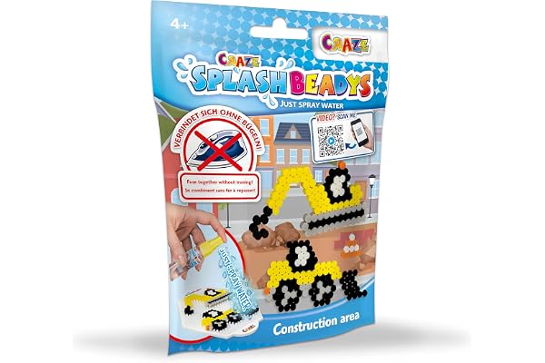 CRAZE SPLASH BEADYS Kit de perle a coller CONSTRUCTION BAG Perles a repasser sans repassage Perles d'eau magiques Motif Chantier de construction Loisir créatif 26021