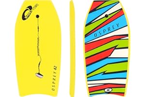 Osprey 42” BodyBoard with Adjustable Wrist Leash for Kids and Adults, Lightweight Bodyboard with XPE Deck, Crescent Tail and EPS Core, Multiple Colours and Design