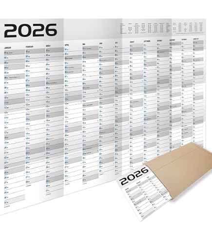 Calendrier Mural XXL 2026 - 114x64 Cm - 14 Mois (déc 2025 à Jan 2027) - Jours Fériés Et Vacances Scolaires