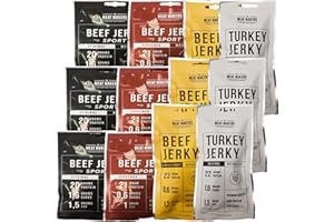 THE MEAT MAKERS Turkey and Beef Jerky Sport Mix 480g (12x40g) | Cecina de Vaca, Carne Seca, Snack de Carne, Carne Seca Para Personas. Snack Deportivo Rico en Proteínas.