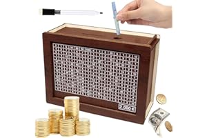 CAPGOOST Salvadanaio in legno, salvadanaio con obiettivo, salvadanaio riutilizzabile con obiettivo di risparmio e numeri da spuntare, salvadanaio in legno, per bambini, salvadanaio per adulti e bambini (2000