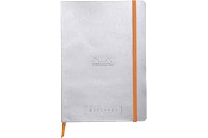 RHODIA 117741C - Carnet Souple Goalbook Argent - A5 14,8 x 21 cm - Pointillés Dot - 240 pages - Papier Clairefontaine Ivoire 90 g/m² - 2 Rubans, Fermeture Élastique - Simili Cuir