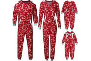 VIUNYCHN Weihnachten Schlafanzug Familie mit Reißverschluss Einteiler Nachtwäsche Kapuze Overall Hausanzug Kuschelig Eltern Kind Hausanzug Christmas Elchdruck Pyjamas Set Weihnachtsschlafanzüge @1