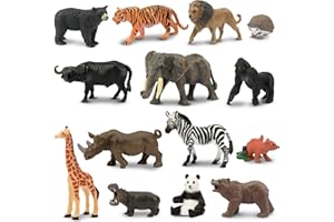 toymany Lot de 14 Figurines d'animaux Safari - Jouet d'animaux de la Jungle - Petits Animaux en Plastique - Mini Animaux en Plastique - Zoo - Jungle - Forêt - pour Jouer ou comme décoration